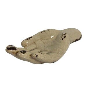 1970s Ceramic Hand-Shaped Decorative Tray Trinket Dish Distressed Crazed Finish